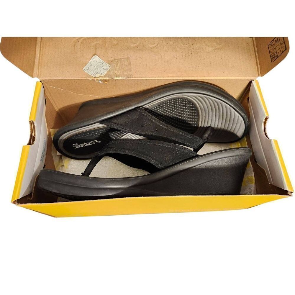 Skechers Cali Rumblers Happy Dayz Wedge Black Sandal Womens Size 9 New In Box - Picture 4 of 6